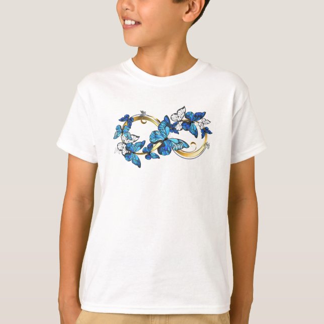 Symbol Infinity of Blue Morpho Butterflies T Shirt (Framsida)