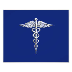 Symbol marinblåa Deco för lik Caduceus för krom Fototryck