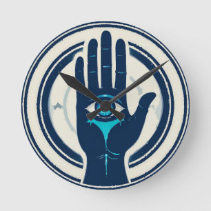 Symbol med hand med centralt öga rund klocka