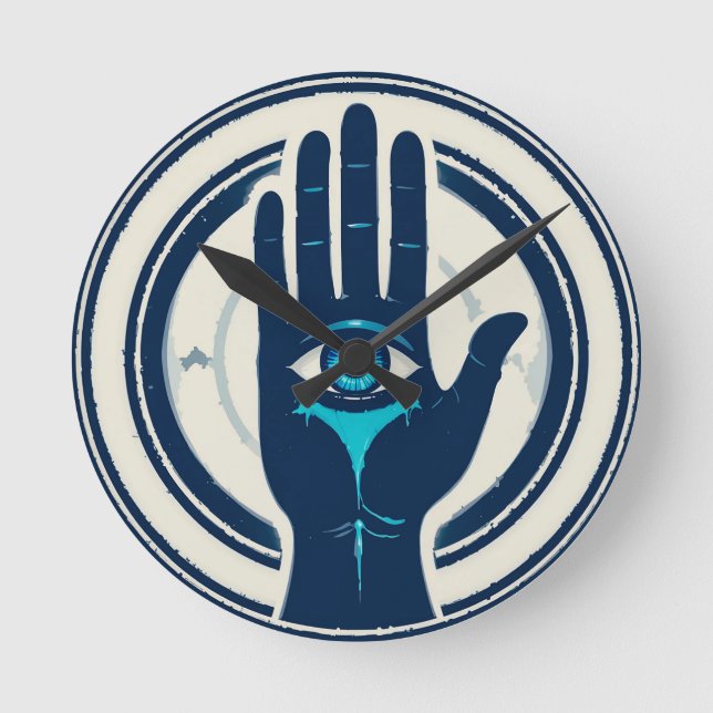 Symbol med hand med centralt öga rund klocka (Framsida)