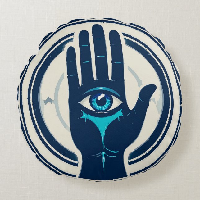 Symbol med hand med centralt öga rund kudde (Framsidan)