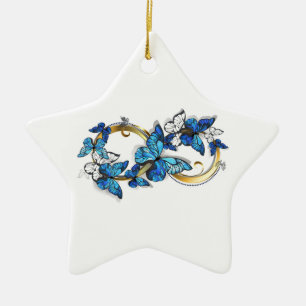 Symbol oändlighet av blå fjärilar Morpho Julgransprydnad Keramik