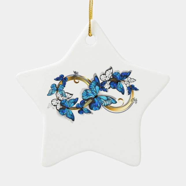 Symbol oändlighet av blå fjärilar Morpho Julgransprydnad Keramik (Framsidan)