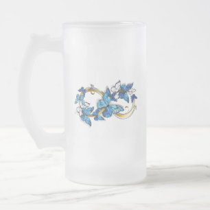 Symbol oändlighet av blå Morpho fjärilar Frostat Ölglas
