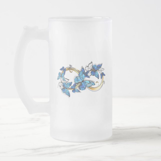 Symbol oändlighet av blå Morpho fjärilar Frostat Ölglas (Vänster)