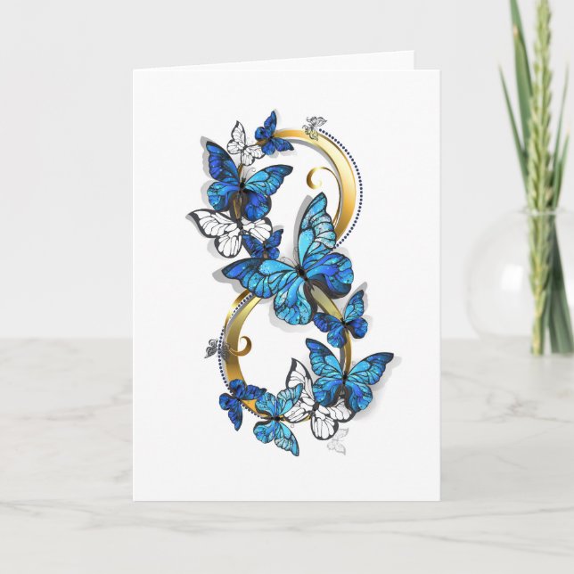 Symbol oändlighet av blå Morpho fjärilar Inbjudan (Framsida)