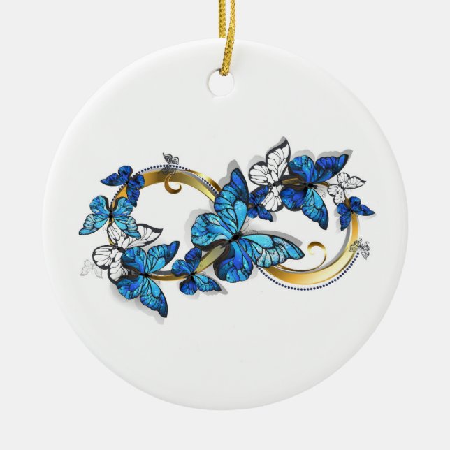 Symbol oändlighet av blå Morpho fjärilar Julgransprydnad Keramik (Framsidan)