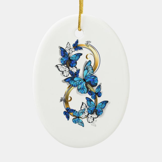 Symbol oändlighet av blå Morpho fjärilar Julgransprydnad Keramik (Framsidan)