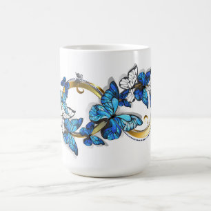 Symbol oändlighet av blå Morpho fjärilar Kaffemugg