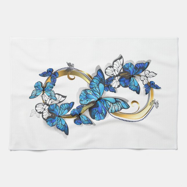 Symbol oändlighet av blå Morpho fjärilar Kökshandduk (Horisontell)