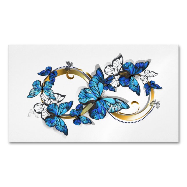 Symbol oändlighet av blå Morpho fjärilar Magnetiska Visitkort (Framsida)