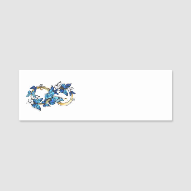 Symbol oändlighet av blå Morpho fjärilar Namnbricka (Framsida)
