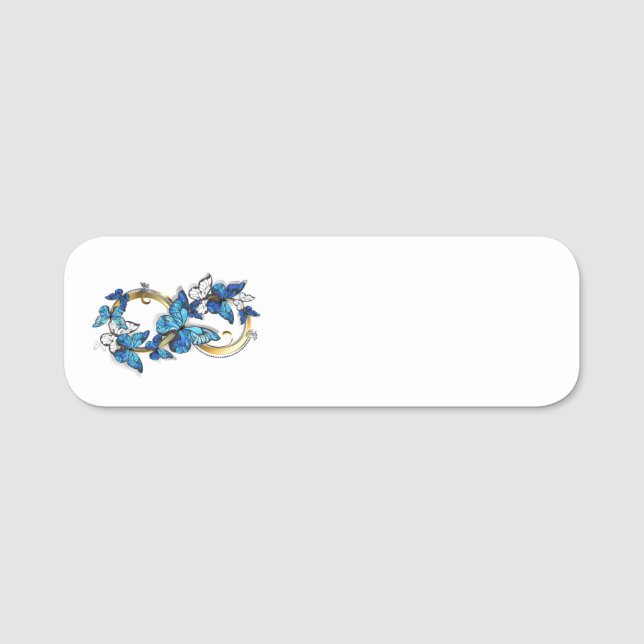 Symbol oändlighet av blå Morpho fjärilar Namnbricka (Framsida)