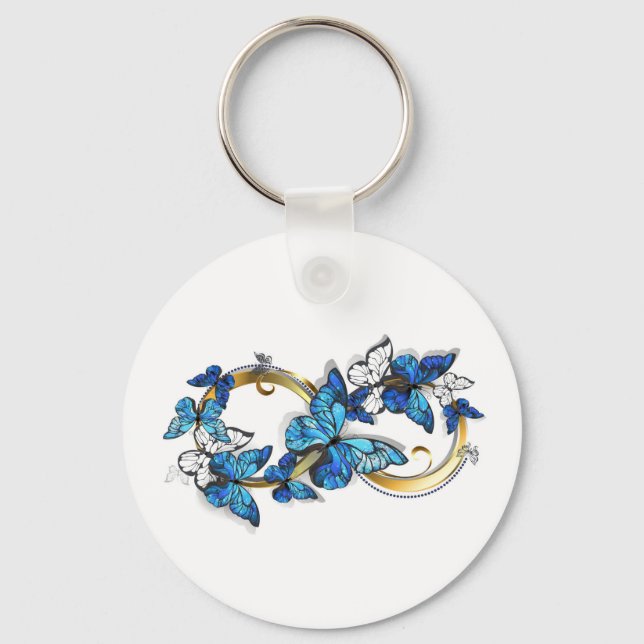 Symbol oändlighet av blå Morpho fjärilar Nyckelring (Framsida)