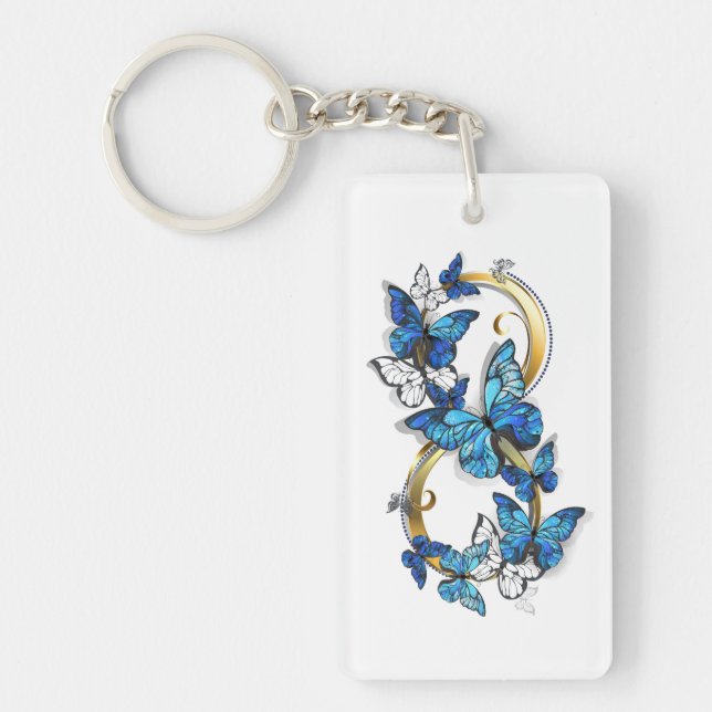 Symbol oändlighet av blå Morpho fjärilar Nyckelring (Framsidan)