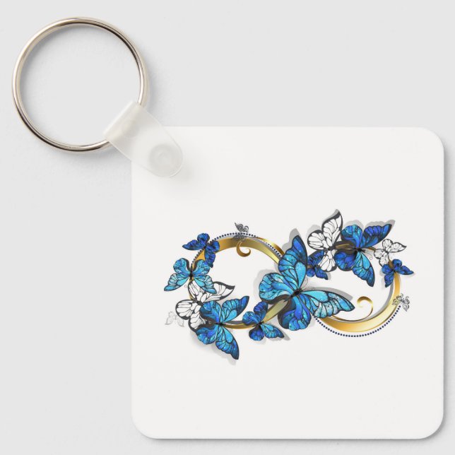 Symbol oändlighet av blå Morpho fjärilar Nyckelring (Framsida)
