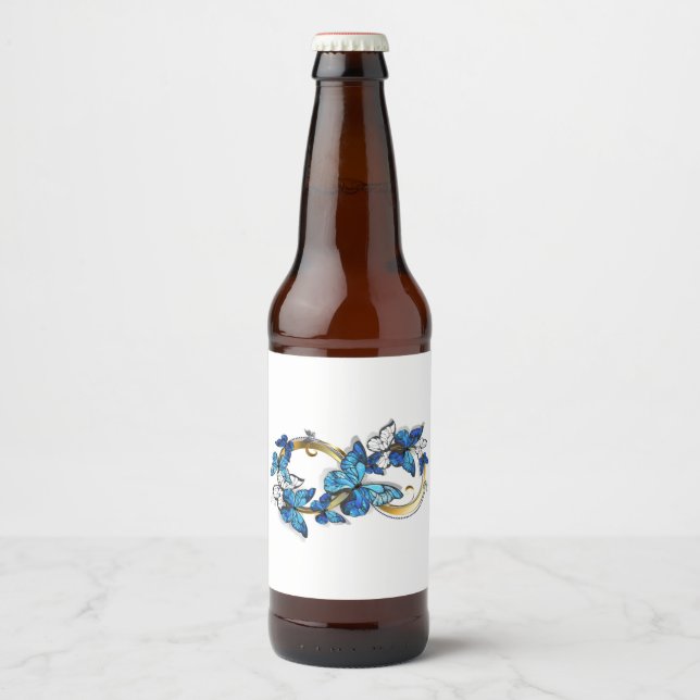 Symbol oändlighet av blå Morpho fjärilar Ölflaska Etikett (Framsida)