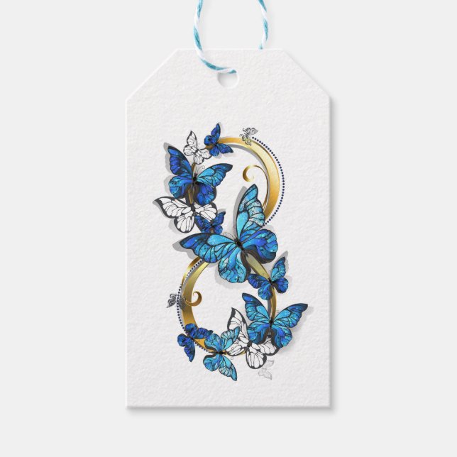 Symbol oändlighet av blå Morpho fjärilar Presentetikett (Framsidan)