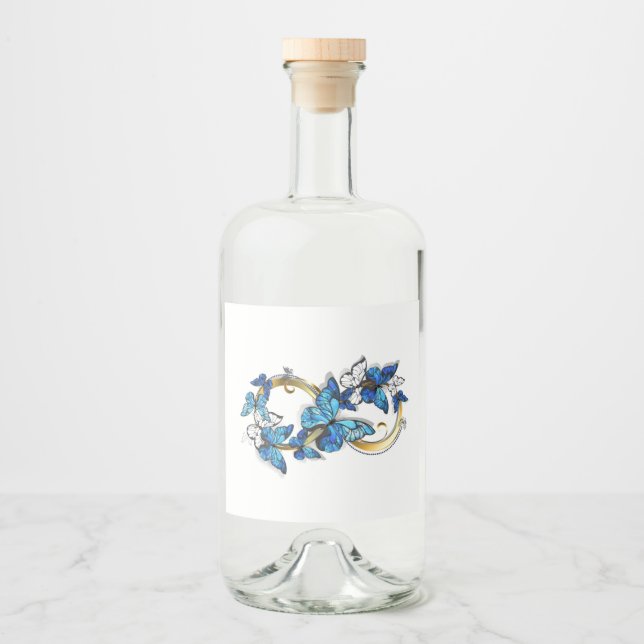 Symbol oändlighet av blå Morpho fjärilar Spritflaskor Etikett (Framsida)