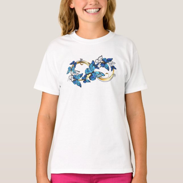 Symbol oändlighet av blå Morpho fjärilar T Shirt (Framsida)
