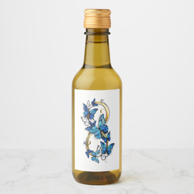 Symbol oändlighet av blå Morpho fjärilar Vinetikett (Framsida)