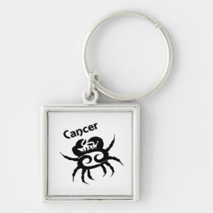Symbol och tecken på Cancer Zodiac Fyrkantig Silverfärgad Nyckelring