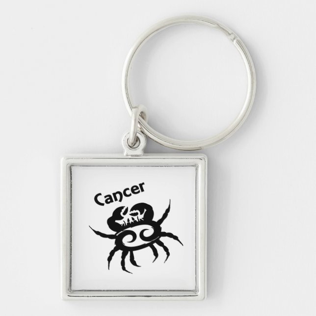 Symbol och tecken på Cancer Zodiac Fyrkantig Silverfärgad Nyckelring (Framsidan)