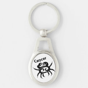 Symbol och tecken på Cancer Zodiac Ovalt Silverfärgad Nyckelring