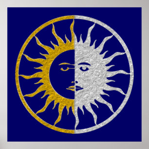 Symbol sol & MÅNE - guld silver Poster