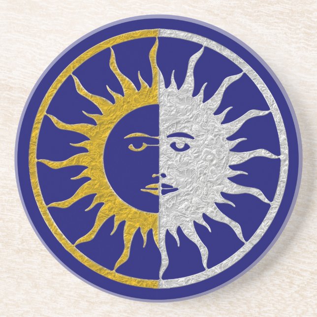 Symbol sol & MÅNE - guld silver Underlägg Sandsten (Framsidan)