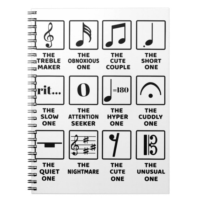 Symboldefinition för musik noter anteckningsbok (Framsidan)