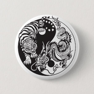 symbolen dragon och tiger yin yang knapp
