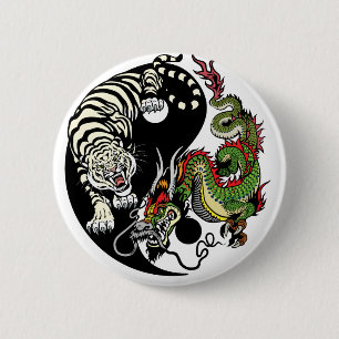 symbolen dragon och tiger yin yang knapp