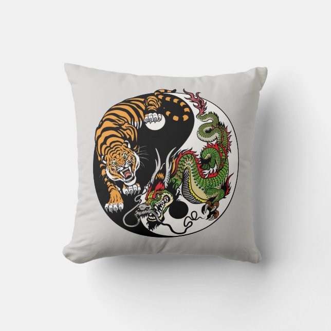 symbolen dragon och tiger yin yang kudde (Framsida)