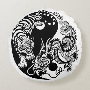 symbolen dragon och tiger yin yang rund kudde