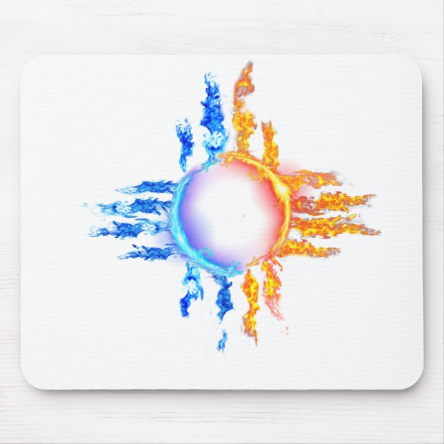 Symbolen new mexico Zia i röd och blå flamma Musmatta (Framsidan)