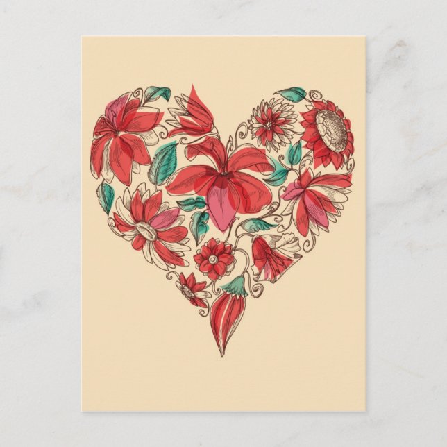Symbolen Retro-hjärtat i blommorna kärlek Vykort (Framsida)