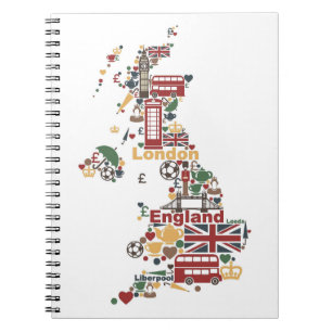 Symboler av den England kartan Anteckningsbok