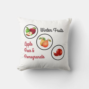 Symboler för äpple, päron och granatäpplen kudde
