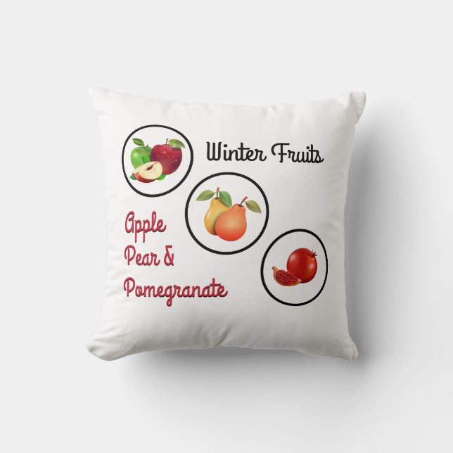 Symboler för äpple, päron och granatäpplen kudde (Framsida)