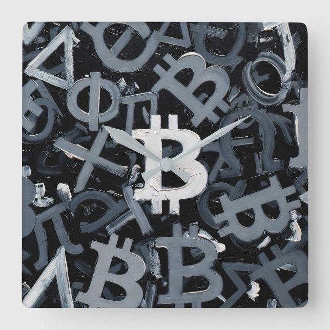 Symboler för Bitcoin (stil: 3) Fyrkantig Klocka (Framsida)