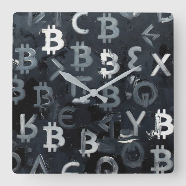 Symboler för Bitcoin (stil: 7) Fyrkantig Klocka (Framsida)