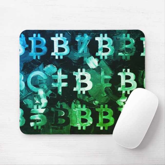 Symboler för Bitcoin (Stil: Vinst Grön - 2) Musmatta (Med mus)
