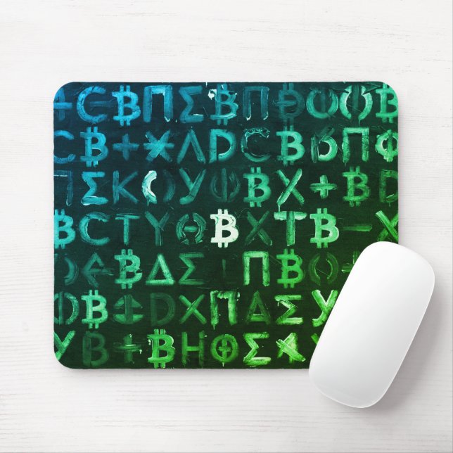 Symboler för Bitcoin (Stil: Vinst Grön - 9) Musmatta (Med mus)
