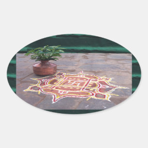 Symboler för bröllop för rangoli för Kalas Ovalt Klistermärke