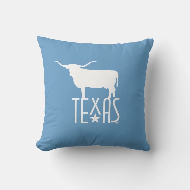 Symboler för Texas, Longhorn vit, blå bakgrund Kudde (Framsida)