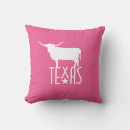 Symboler för Texas, Longhorn vit, rosa bakgrund Kudde