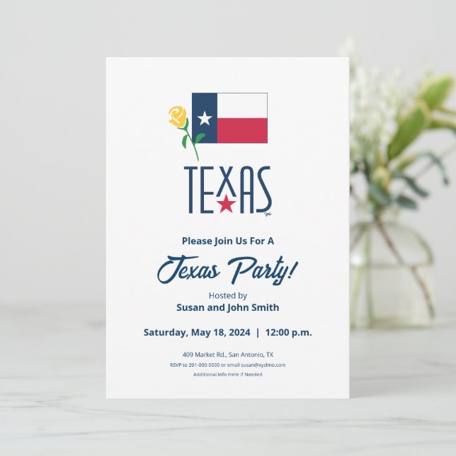 Symboler för Texas, Texasflagga och gul ros Inbjudningar (Stående Fram)