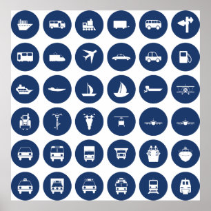 Symboler för transport i blått poster