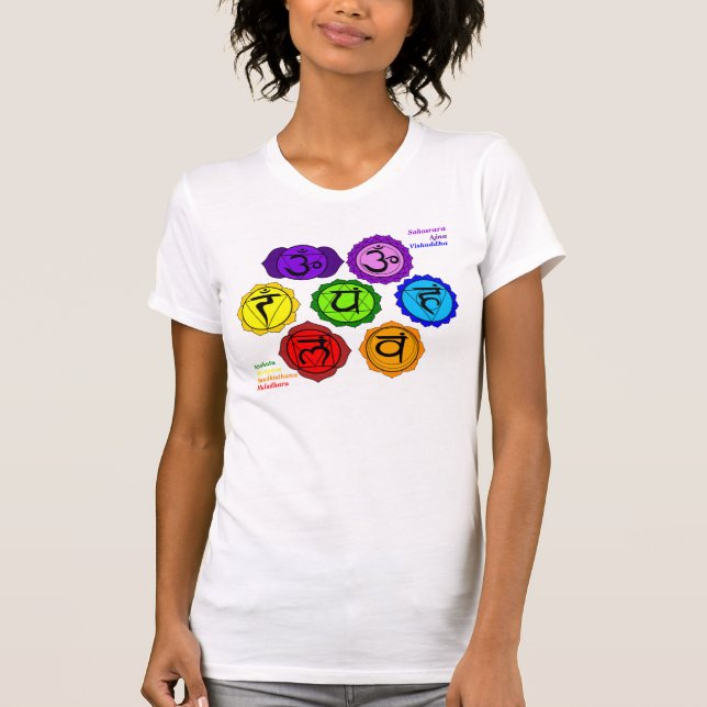 SYMBOLER FÖR YOGA REIKI SJU CHAKRAS MÄRKTE T SHIRT (Framsida)